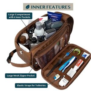 PAVILIA Mens Toiletry Bag Faux Leather Water Resistant Travel Organizer Pouch